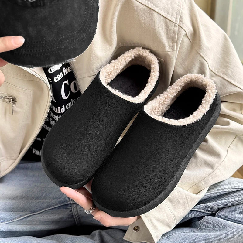 Winter New Arrival Men's Plush Lined Warm Cotton Slippers, Non-Slip Indoor Outdoor Cozy Fleece Shoes for Men - Sun Studio