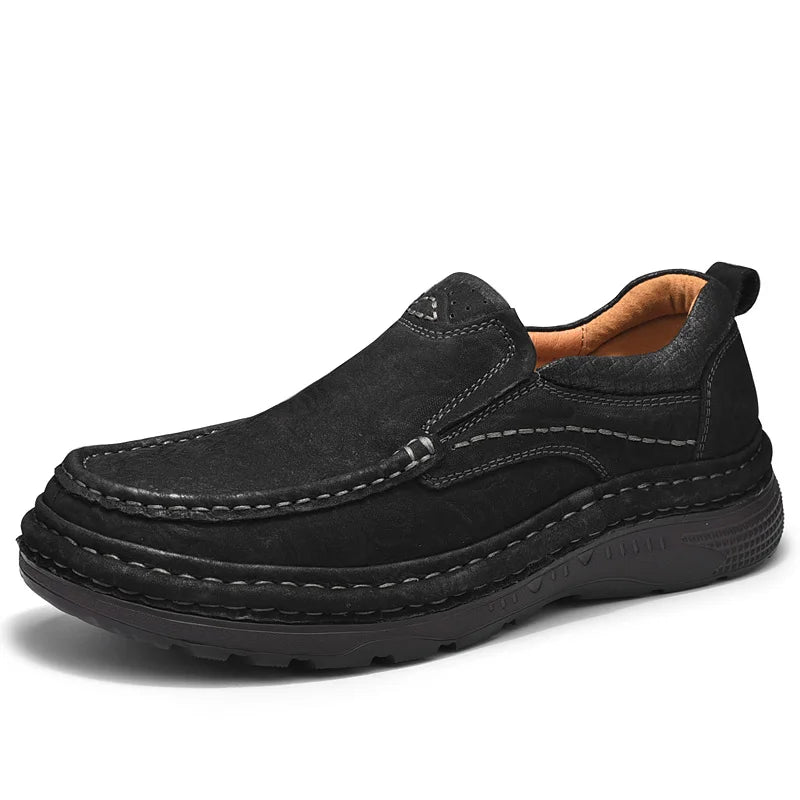 Genuine Leather Mens Loafers Anti-slip Rubber Man Casual Shoes Vintage Style Walk Shoes Slip-On Hiking Footwear Luxury Moccasins