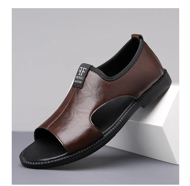 Sandals for Men Brand Casual Shoes Outdoor 2025 New Men's Slippers Comfortable Beach Shoes High Quality Leather Men Flat Sandals - Sun Studio