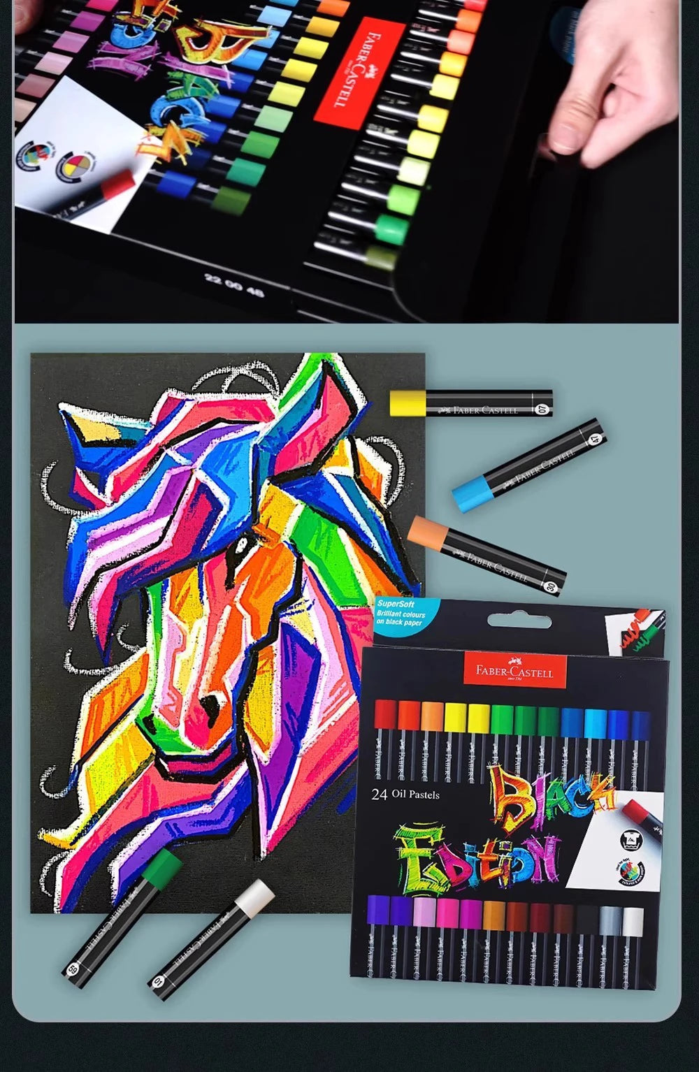 Faber-Castell Soft Oil Pastel Set 24/36/48 Vibrant Colors Creamy Texture Bullet Head Chalk for Artist Painting Drawing Beginners