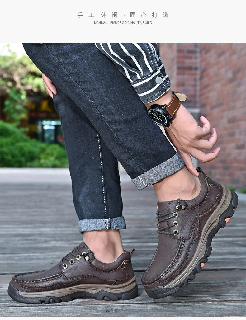 New Large Size Men's Shoes Genuine Leather Flats Men Loafers High Quality Outdoor Men Sneakers Breathable Male Casual Shoes - Sun Studio