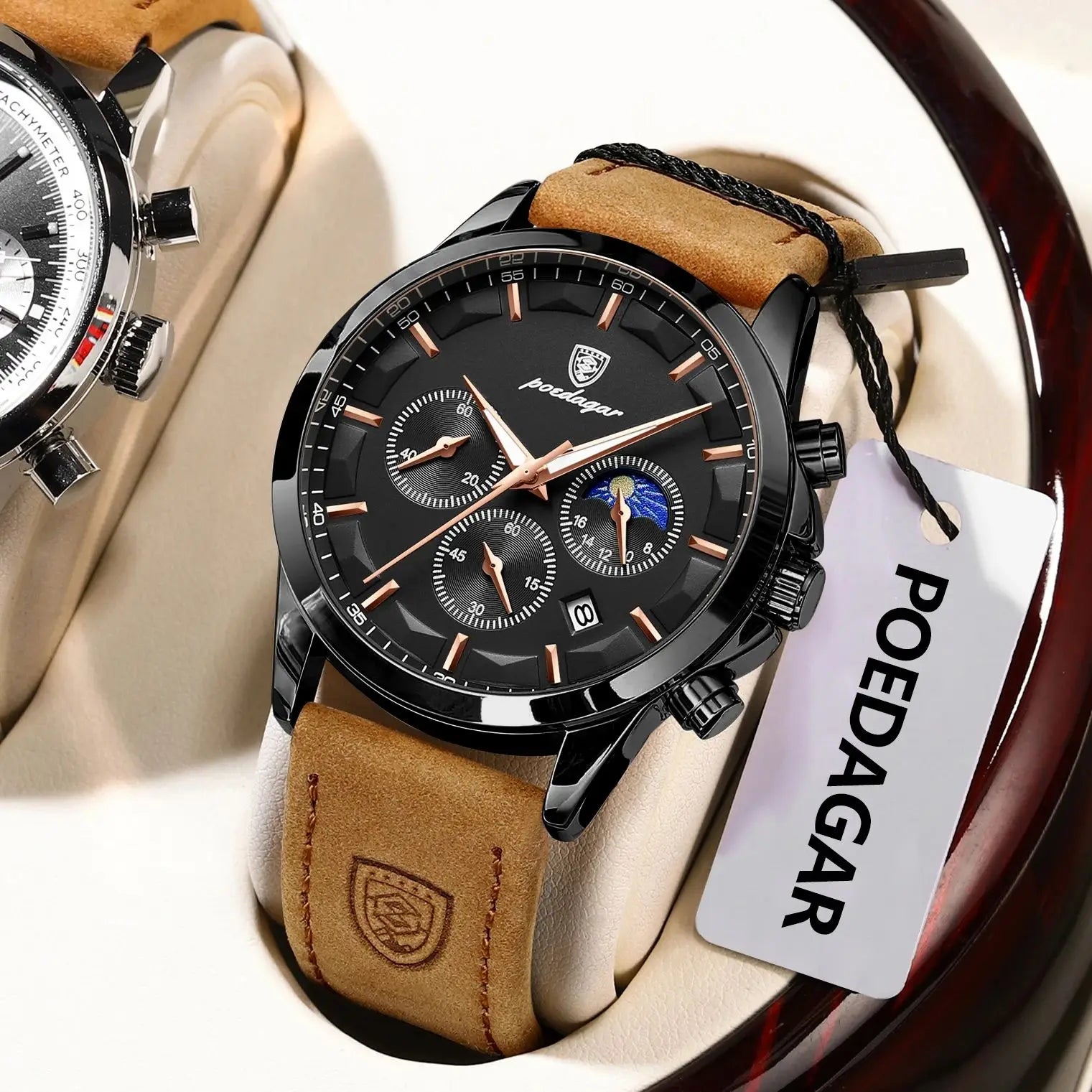 POEDAGAR Original Military Men Clock Waterproof Luminous Leather Quartz Man Watch Chronograph Date Luxury Business Men's Watches - Sun Studio