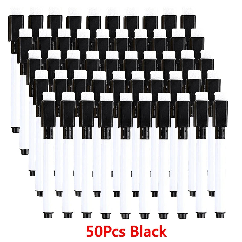 Lot de 100/5 Marqueurs effaçables à sec pour tableau blanc, Stylos lavables avec effaceur magnétique pour tableaux blancs de bureau et fournitures d'art
