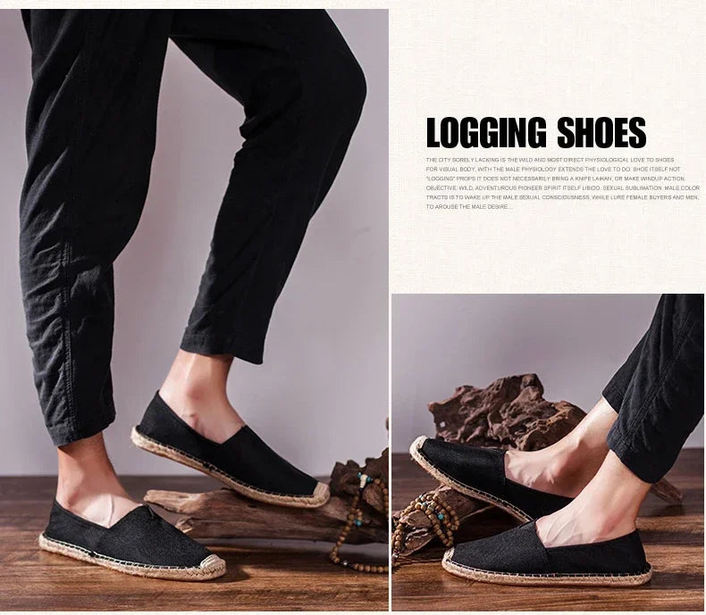 Women Sewing Flax Shoes Slip on Loafers Casual Shoes Man Espadrilles Hemp Canvas Flat Shoes Plus Size Fisherman Driving Footwear - Sun Studio