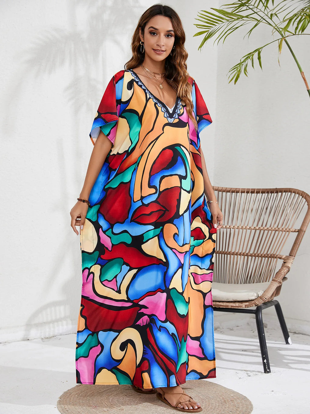 Kaftan Dresses for Women Plus Size Tie Dye Batwing Sleeve Caftans Swimsuit Coverup Maxi Dress Loungewear - Sun Studio