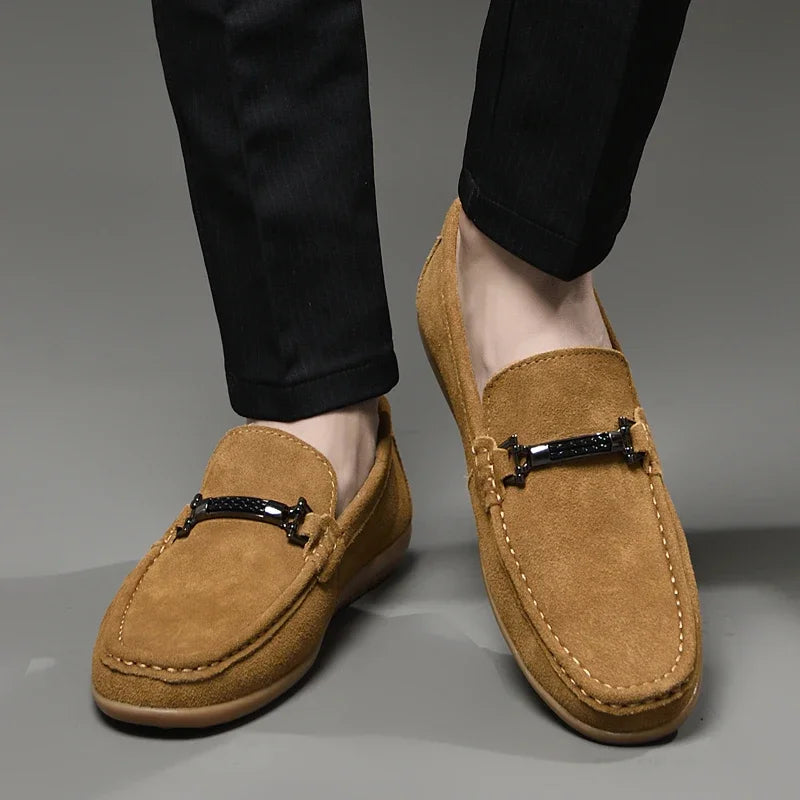Fashion Brand Men's Spring Suede Casual Leather Shoes Bean Shoes New Outdoor Men's Comfortable Soft Soled Non Slip Driving Shoes - Sun Studio