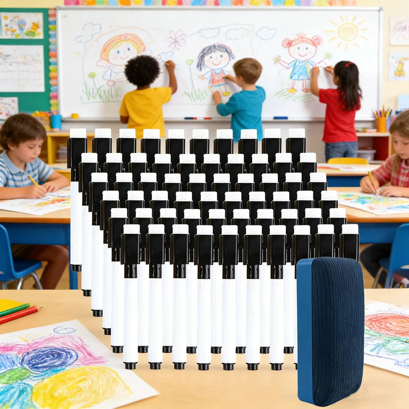 100/5Pcs Dry Erase Whiteboard Markers Set, Washable Pens with Magnetic Eraser for Office Whiteboards & Art Supplies - Sun Studio