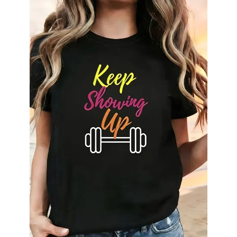 The Gym Is My Therapy Graphic T-Shirt Dumbbell Weightlifting Print Soft Casual Short Sleeve Women Daily Basic Top - Sun Studio