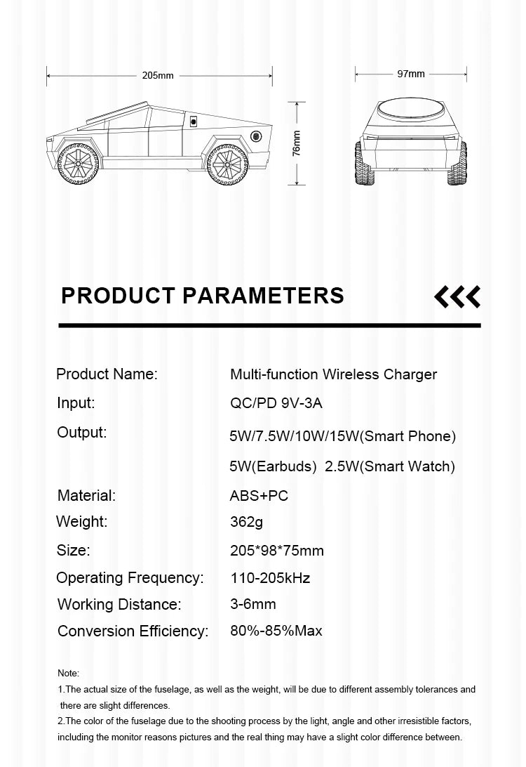 New Cybertruck Multifunctional 3-in-1 Wireless Charger Desktop Qi2 Charger for IPhone (15W),Iwatch (5W), Airpods (2.5W) Charging - Sun Studio