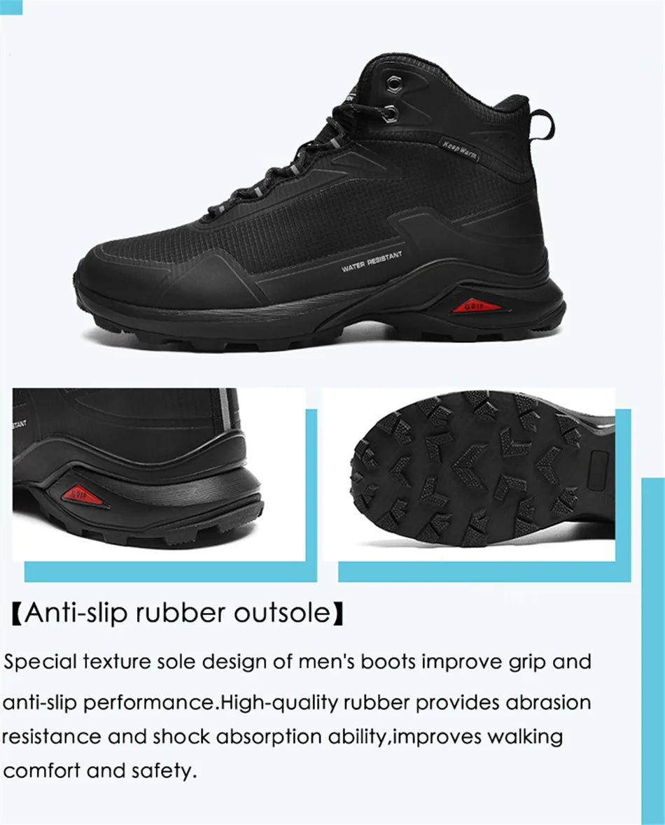 Men Winter Boots Snow Hiking Sneakers Water Resistant Mid Ankle Work Casual Hiker Trekking Outdoor Anti Slip Waterproof Shoes - Sun Studio