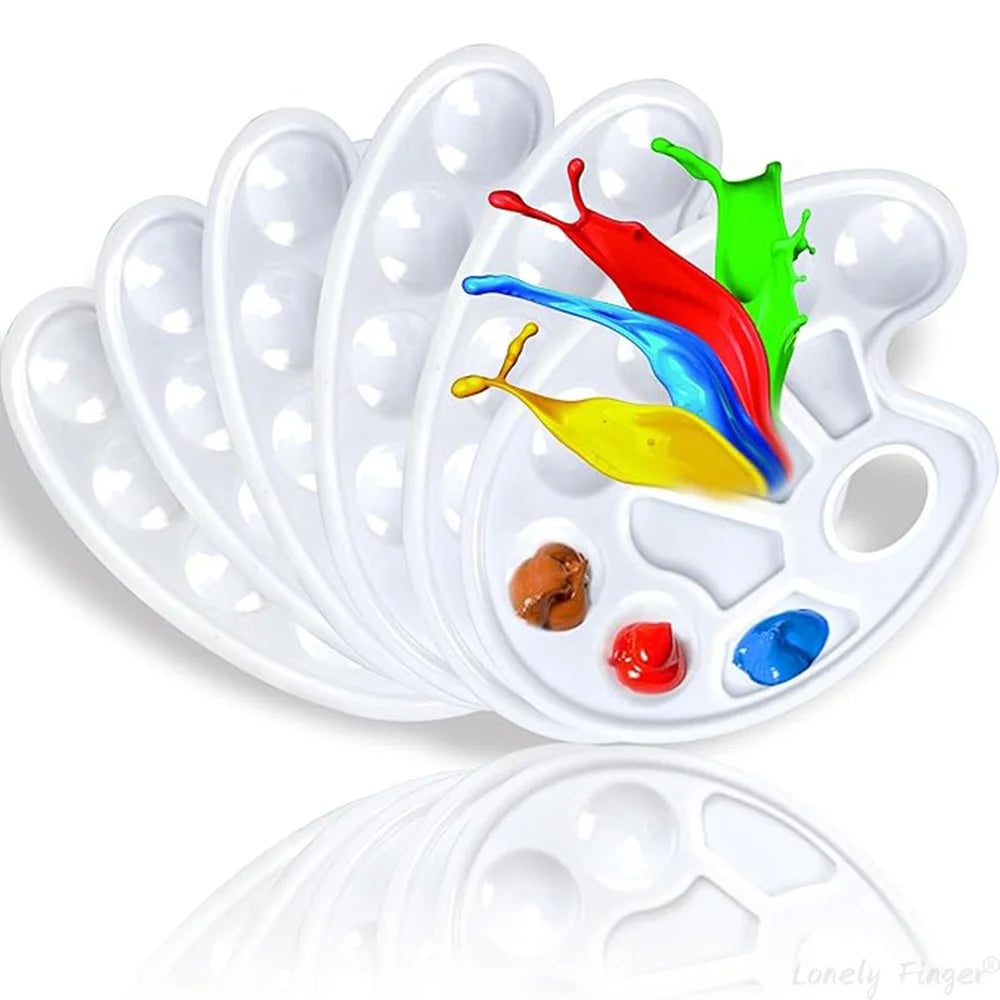 2/6/8/10 Pack Plastic Art Painting Palettes, Oval Shaped Multi-Well Mixing Palette for Watercolor, Acrylic, and Oil Paints - Sun Studio