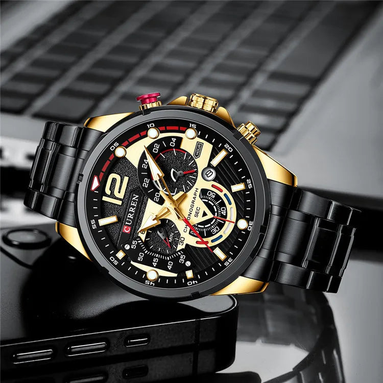CURREN 8395 Men's Minimalist Large Dial Watch, Water-resistant Calendar Six-hand Multifunctional Quartz Watch - Sun Studio