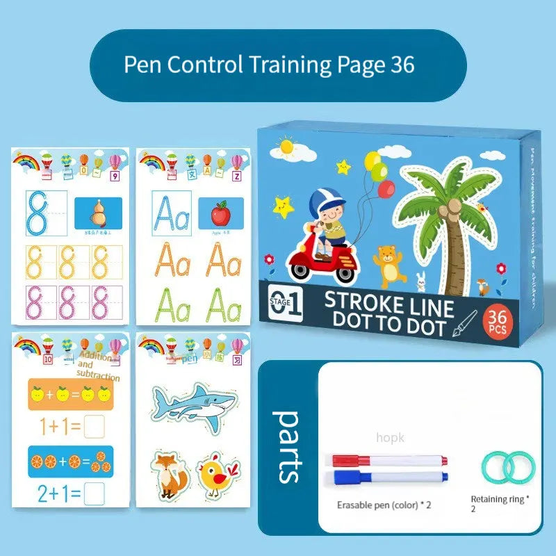Magical Tracing Workbook Set, Reusable Magic Practice Copybook for Kids with Drawing Pens&Eraser,Fun Learning Books Handwriting - Sun Studio