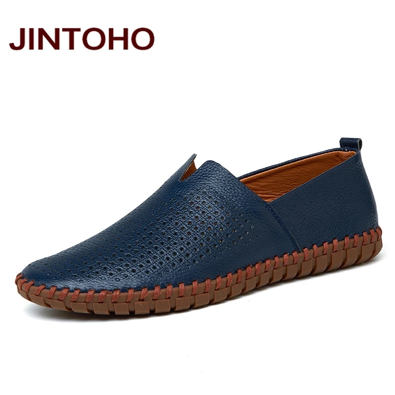 JINTOHO Big Size Men Genuine Leather Shoes Slip On Black Shoes Real Leather Loafers Mens Moccasins Shoes Italian Designer Shoes