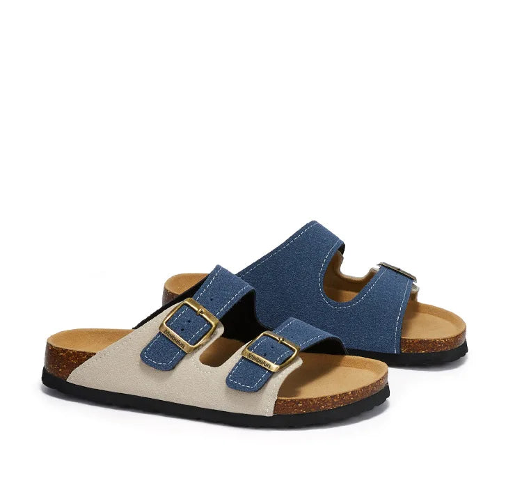 Summer Faux Suede Leather Cork Slippers Flip-flops Women Men Unisex Retro Wear Muller Slippers Fashion Casual Beach Sandals