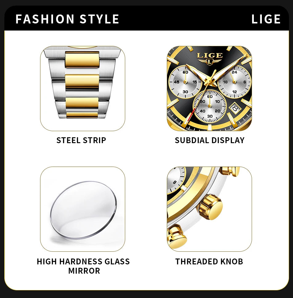 LIGE Top Luxury Man Quartz Watch Waterproof Luminous Date Chronograph Watches For Men Stainless Steel Fashion Men's Watch Reloj - Sun Studio