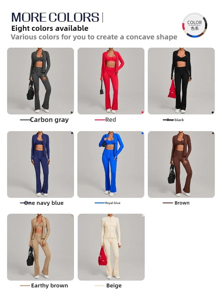 Gym Casual Yoga Set for Women Outdoor Running Fitness Outfit Autumn Winter Tight Sports Three-Piece Set Zipper Coat+bras+pants - Sun Studio
