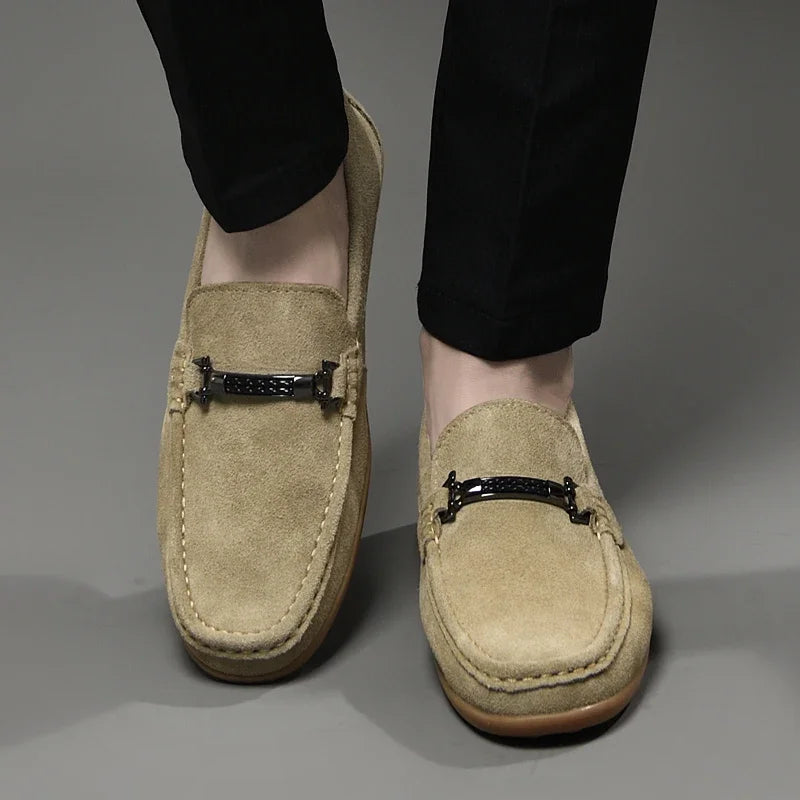 Fashion Brand Men's Spring Suede Casual Leather Shoes Bean Shoes New Outdoor Men's Comfortable Soft Soled Non Slip Driving Shoes - Sun Studio