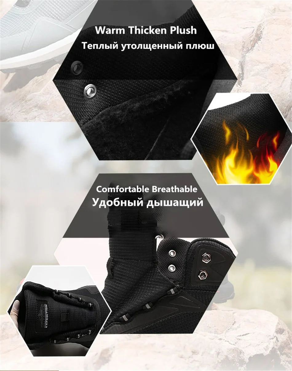 Men Winter Boots Snow Hiking Sneakers Water Resistant Mid Ankle Work Casual Hiker Trekking Outdoor Anti Slip Waterproof Shoes - Sun Studio