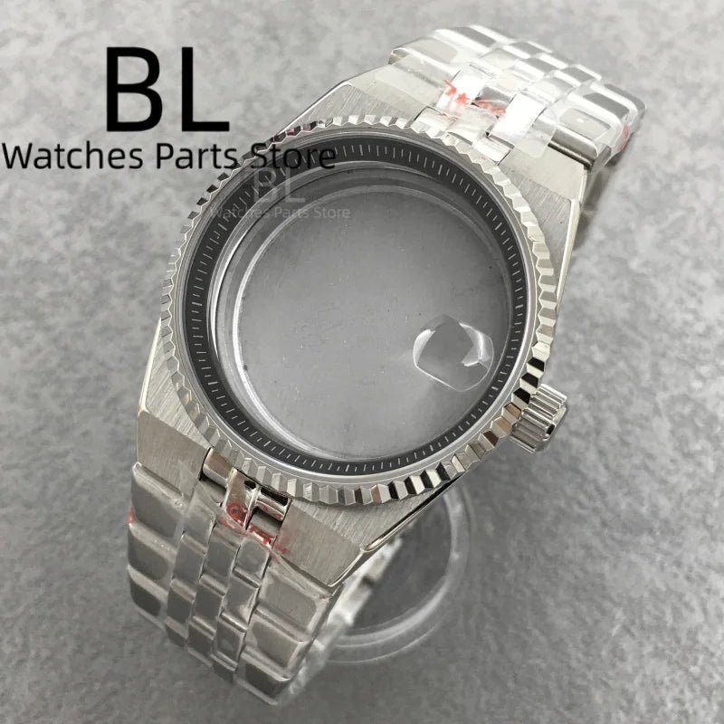 BLIGER 36mm40mm High Quality Silver BLand-DwelweMen's Watch Case For NH35 Movement Watch Parts Sapphire Glass 10BAR Watches Box