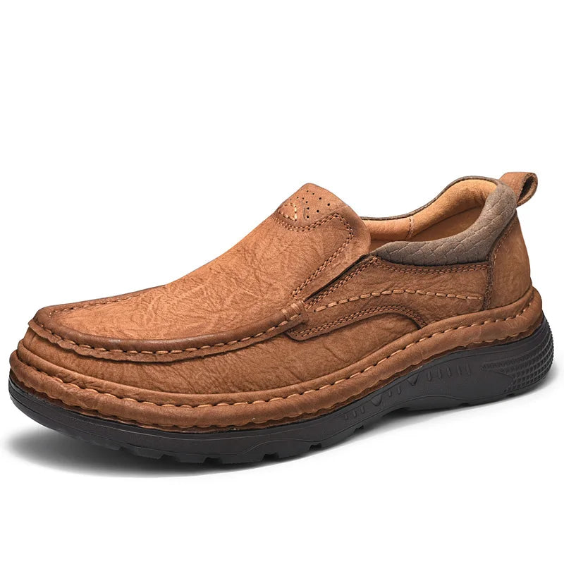 Genuine Leather Mens Loafers Anti-slip Rubber Man Casual Shoes Vintage Style Walk Shoes Slip-On Hiking Footwear Luxury Moccasins