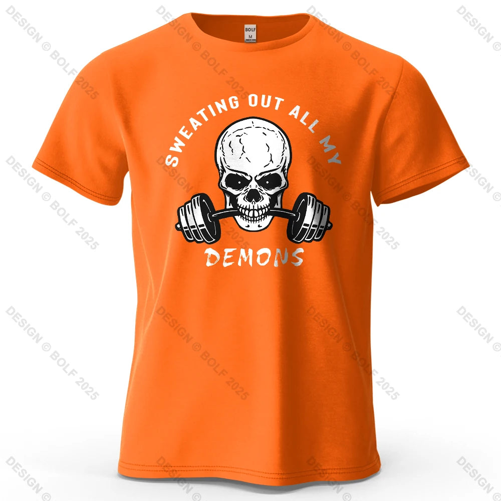 Fitness Skull Motivated Printed Men's T-Shirt 100% Cotton Oversized Gym Graphic Tees for Women Tops Tees Casual Streetwear - Sun Studio