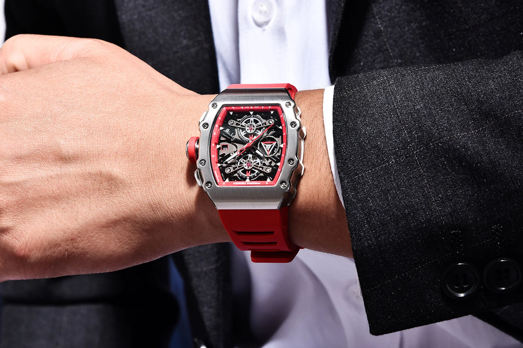 PAGANI DESING Men's Quartz Watches Skeleton Dial 100M Waterproof Sport Rectangle Sapphire glass Watch for Men - Sun Studio