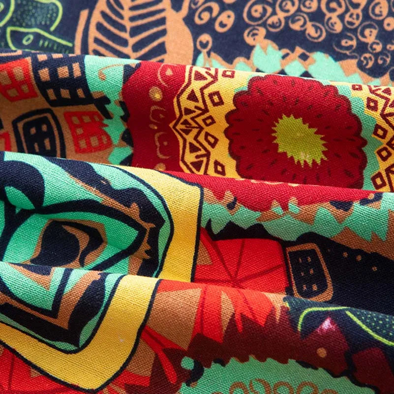 Bohemian Fabric Ethnic Vintage Retro Boho Printed Cotton Linen Home Decor Upholstery Textile