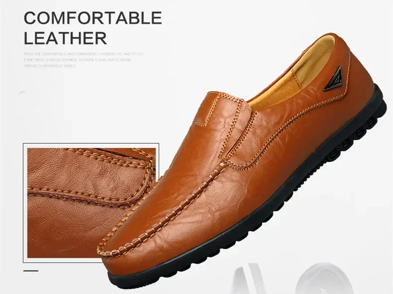 Leather Men Casual Shoes Breathable Soft Mens Loafers Italian Brand Moccasins Slip on Black Driving Shoes Plus Size 37-47 - Sun Studio