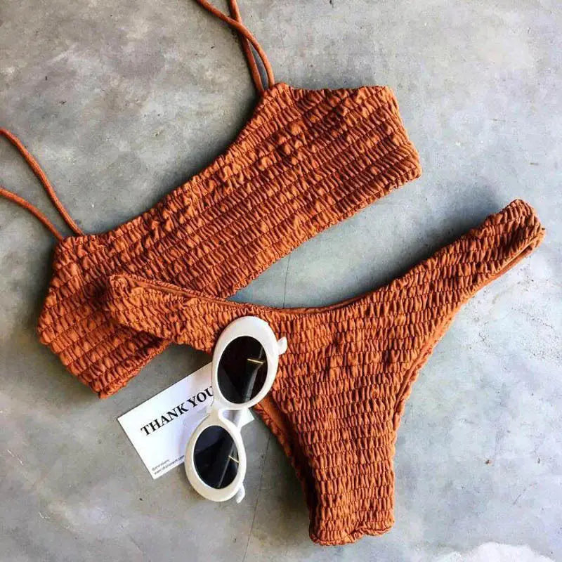 New Hot Sale Sexy Women Push-up Padded Bra Bikini Set Pleated Swimsuit Swimwear Swimming Beach Bathing Costume Bikini Set - Sun Studio