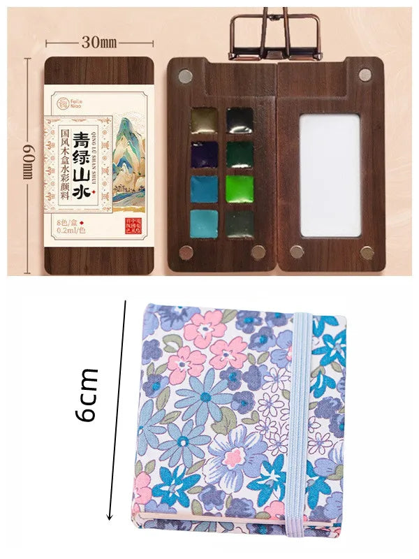 Portable Watercolor Set Walnut Paint Box With Palette 8/15 Colors Travel Mini Watercolor Paint Art School Supplies - Sun Studio