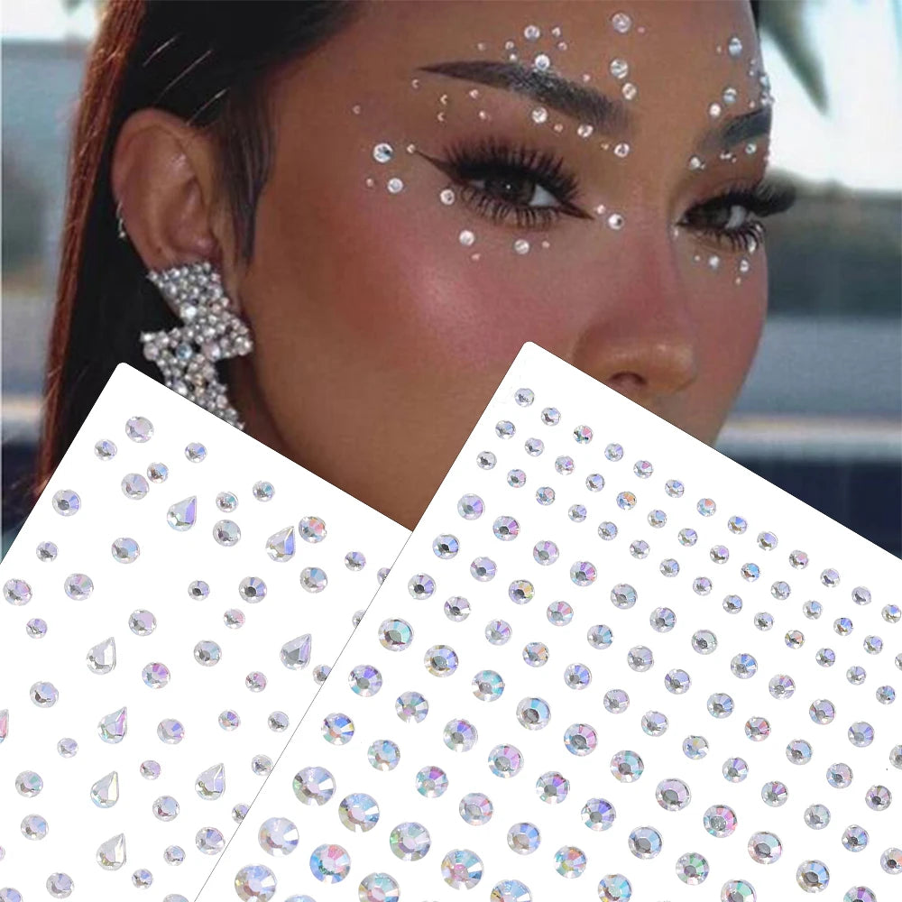 1Pcs Face Diamond Gem Sticker 5D Colorful Rhinestone Tattoo Stickers Fo Festival Nail Body Makeup Bling Jewelry DIY Face Sticker - Sun Studio