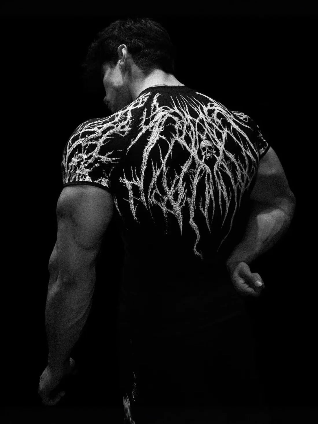 GYM T-shirt Men's Dark Gothic Print Muscle Tee High Elasticity And Quick Drying Exercise For Bodybuilding Training - Sun Studio