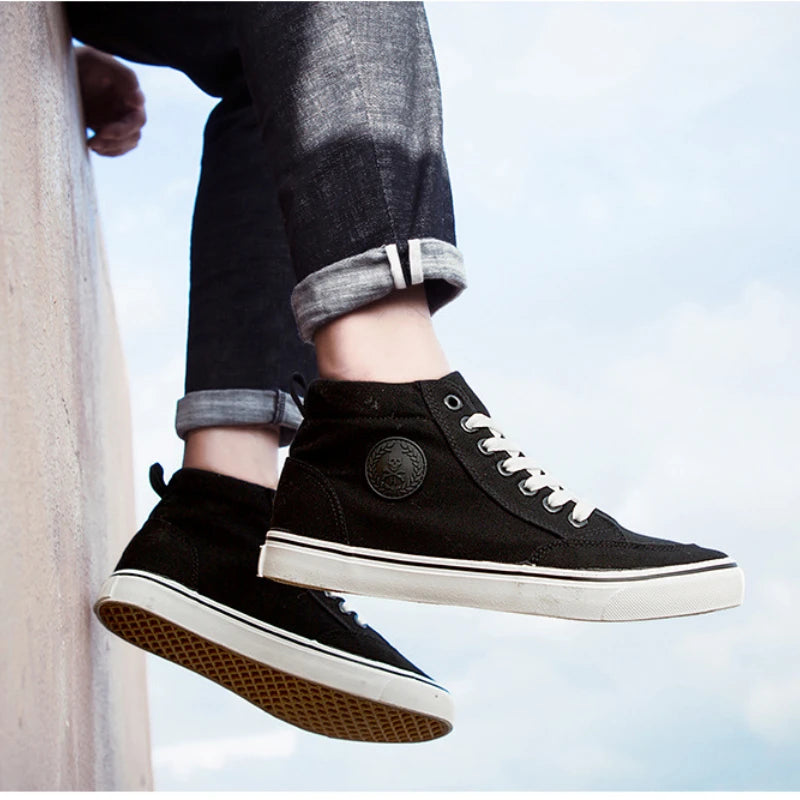 High Top Canvas Shoes Men Shoes Fashion Classics Casual Shoes Solid Color Lace Up Running Shoe High Quality Flat Male Sneakers - Sun Studio