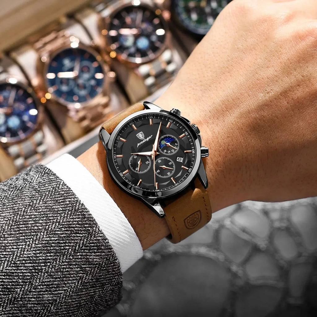 POEDAGAR Original Military Men Clock Waterproof Luminous Leather Quartz Man Watch Chronograph Date Luxury Business Men's Watches - Sun Studio