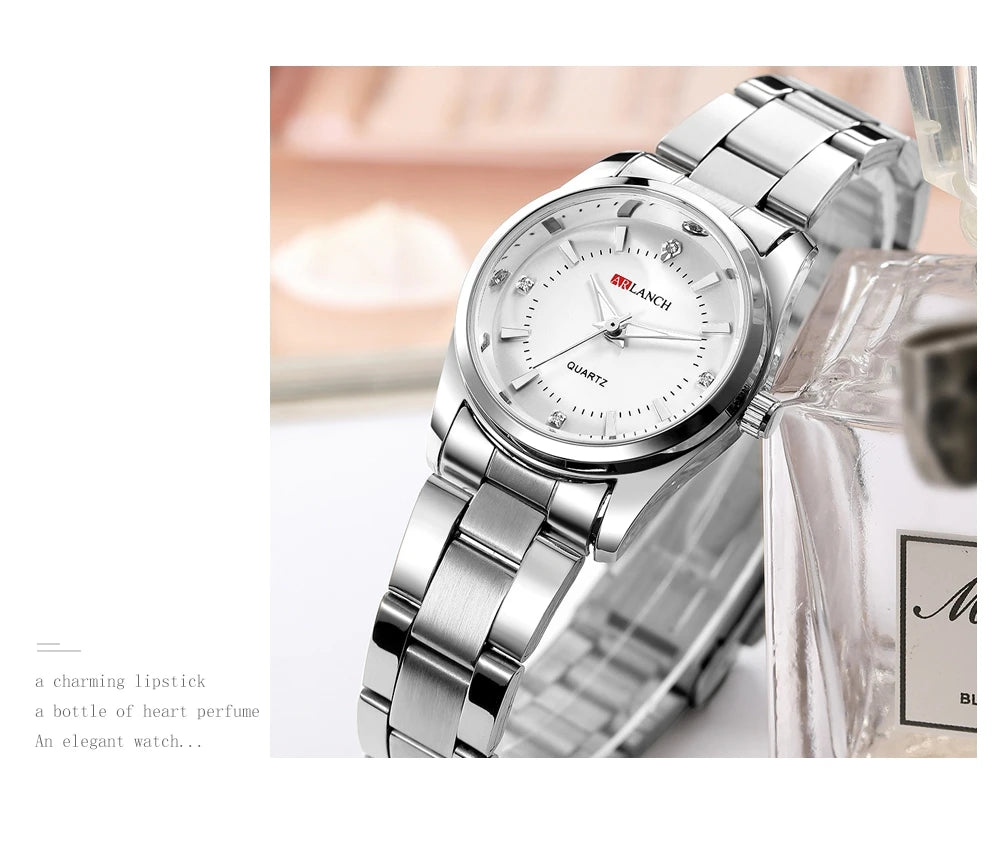 Ladies Dress Watch 29mm Silver Stainless Steel Gorgeous Rhinestone Quartz Clock Suitable Banquet Accessories & Daily Decoration - Sun Studio