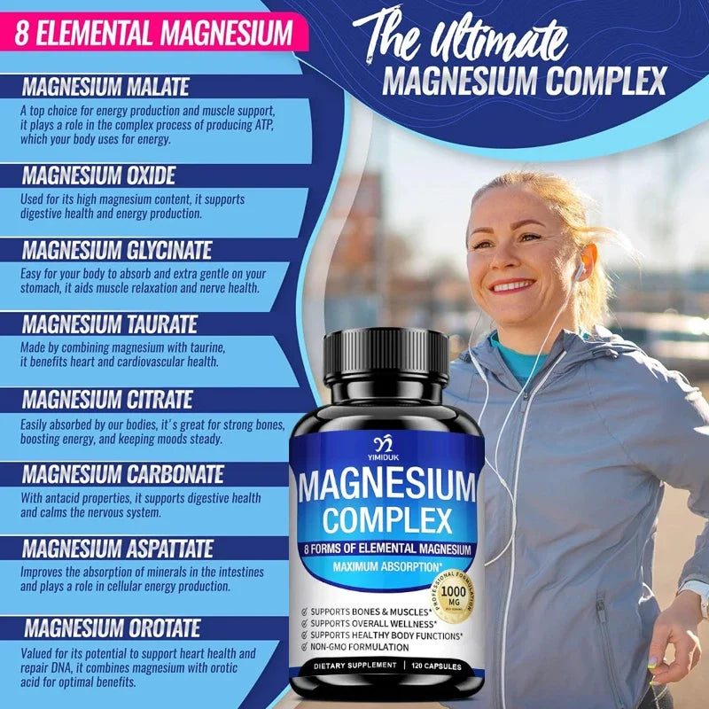 Magnesium Supplements, with Magnesium Glycinate, Magnesium Oxide, Support Stress Relief, Sleep, Heart Health, Nerves, Muscles - Sun Studio