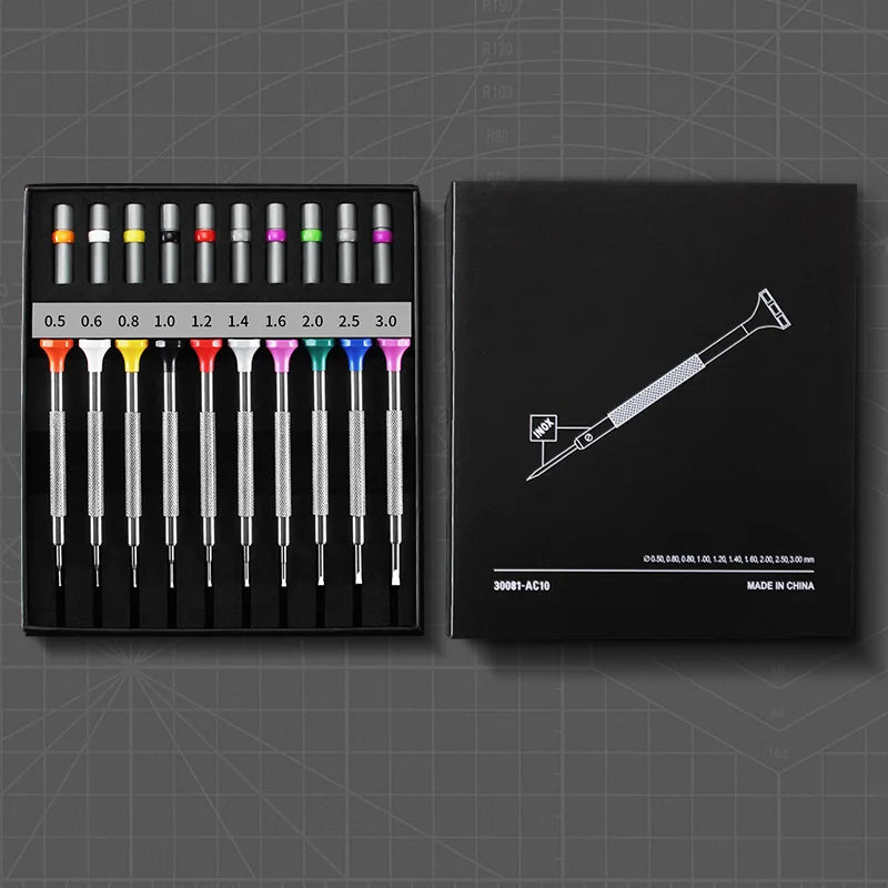 New Precision Watch Screwdriver Set 10pcs 0.5-3.0mm Phillips One-Piece Hand Screwdrivers for Watches Eyeglasses Watchmaker Tools - Sun Studio