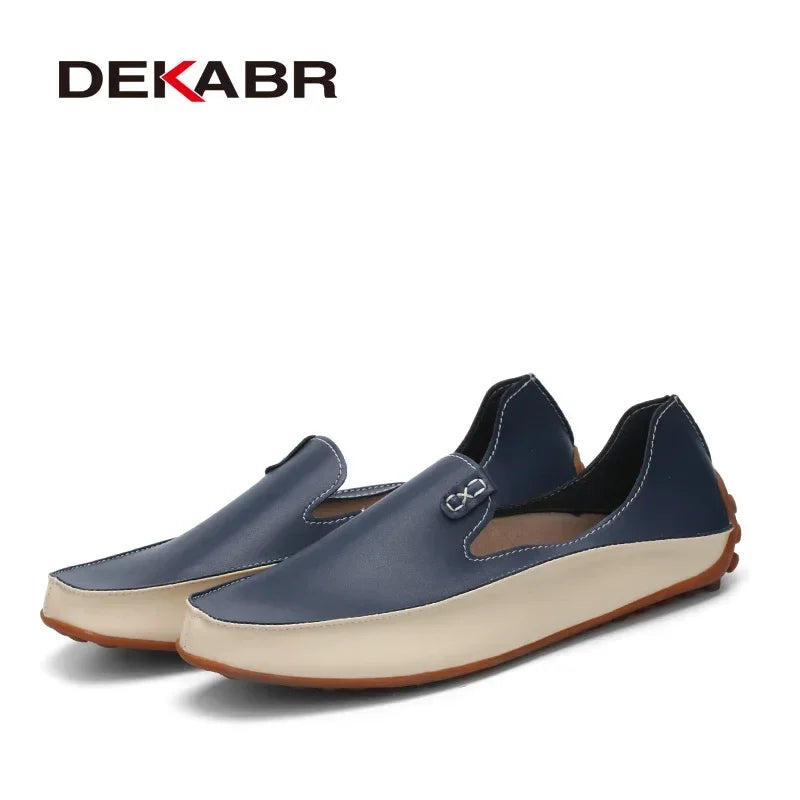 DEKABR Men Casual Flats Fashion Genuine Leather Soft Moccasins Brand Loafers High Quality Breathable Men Shoes Plus Size 36-47 - Sun Studio