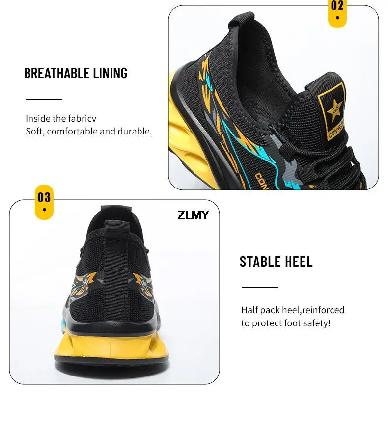 Fashion Safety Shoes for Men Steel Toe Sneakers Puncture Proof Industrial Work Shoes Man Breathable Work Safety Boots Anti-smash - Sun Studio