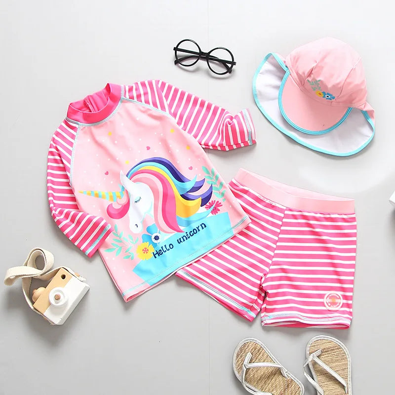 UPF50 Girls Swimwear Long Sleeves Floral Baby Swimsuit UV Protection Children's Swimming Suit Beach Summer Toddler Bathing Suit - Sun Studio