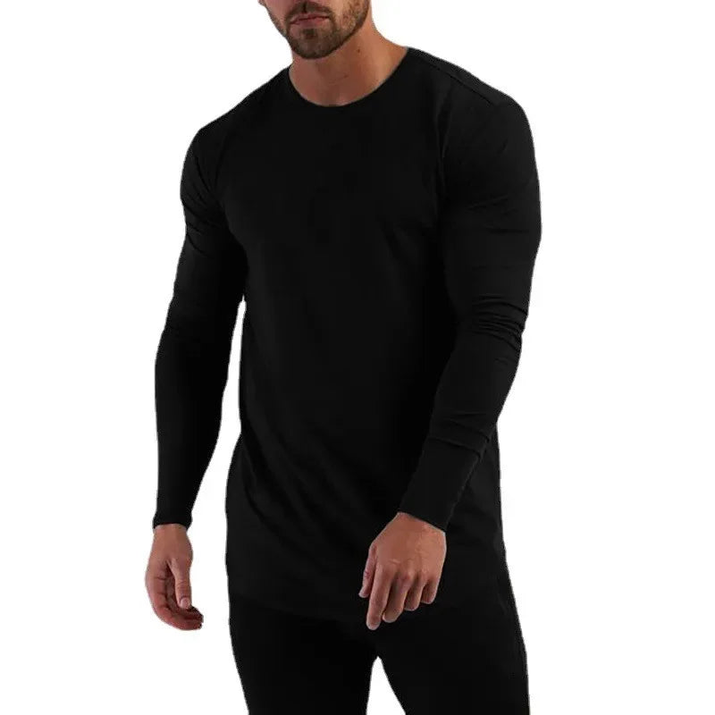 Plain Gym Fitness Bodybuilding Sport T-shirts Mens Casual Long Sleeve Cotton Shirts Cotton Breathable Workout Autumn Clothing - Sun Studio