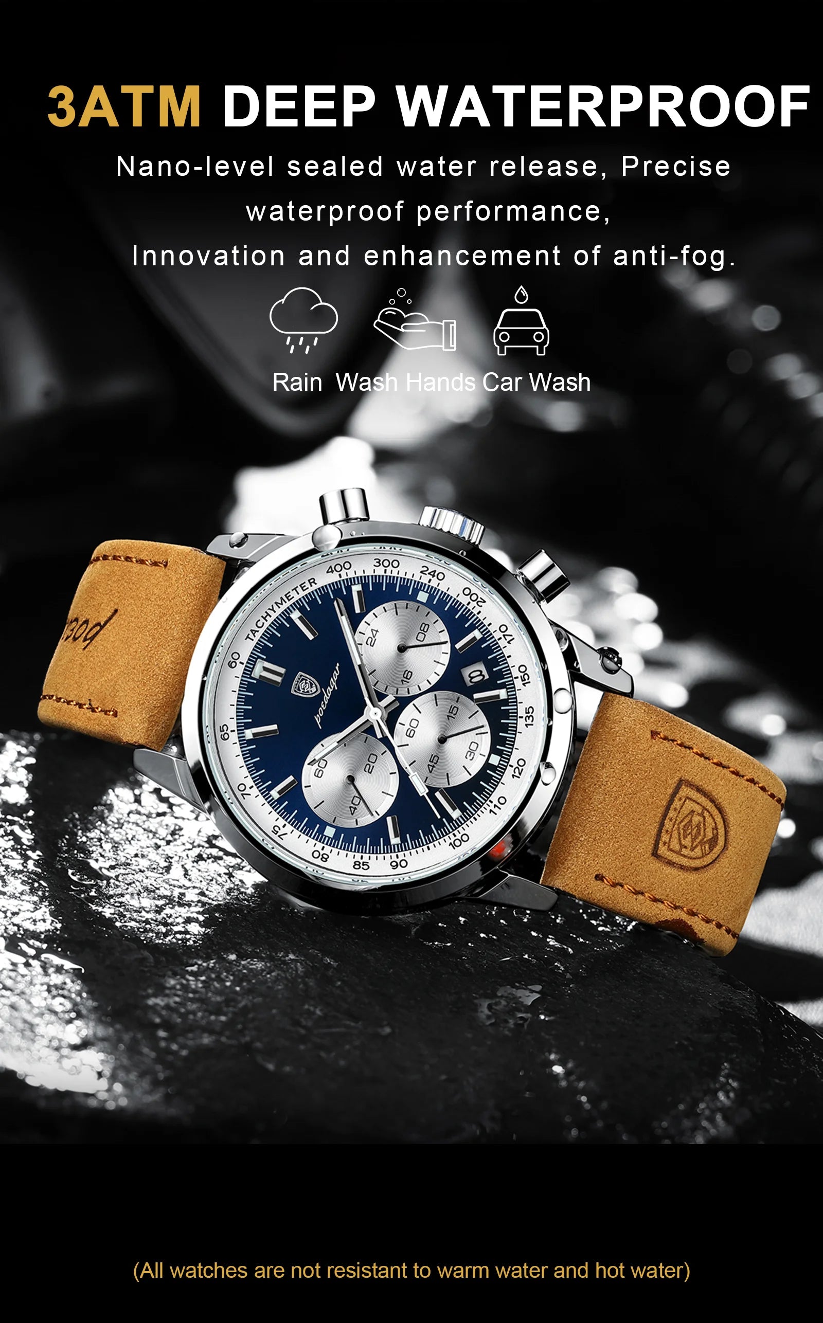 POEDAGAR Top Brand Men's Quartz Watch Waterproof Luminous Chronograph Military Man Watch Luxury Fashion Leather Watches For Men - Sun Studio