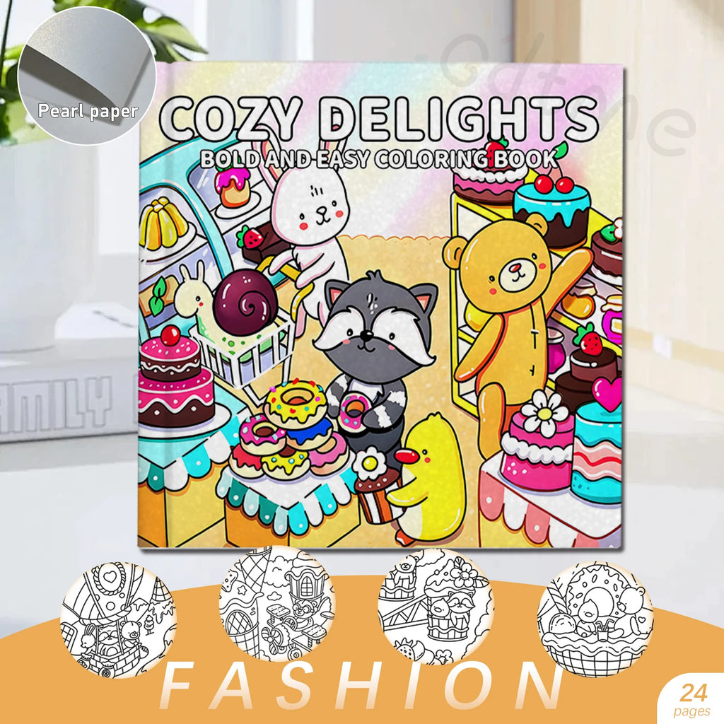 COZY DELIGHTS Cute & Comfy Coloring Book for Adults Cute Drawing Book Perfect Gift for Party and Birthday - Sun Studio