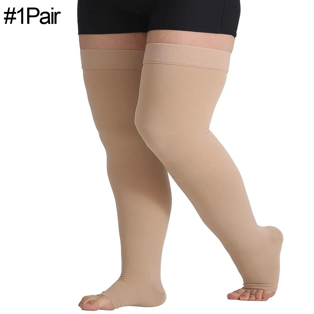 Medical Open Toe Thigh High Compression Stockings with Silicone for Women Men,20-30 mmHg Graduated Support for Varicose Veins - Sun Studio