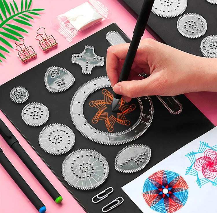 Funny Interlocking Gears Wheels Spirograph Drawing Toys Set Creative Educational Toy for Children Painting Drawing Accessories - Sun Studio
