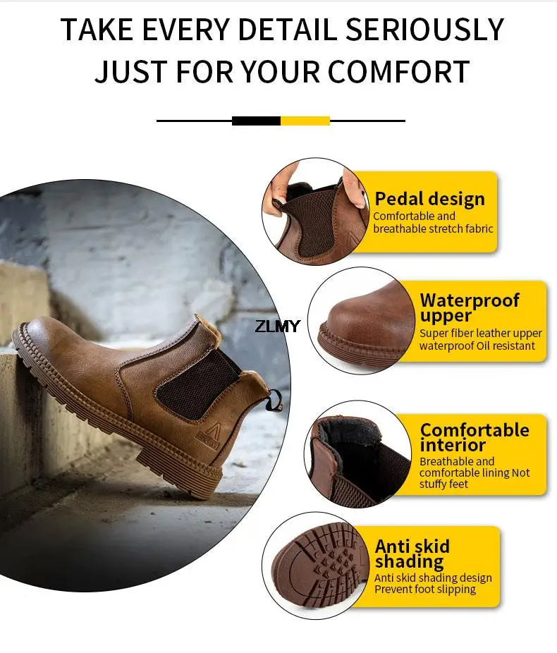 Waterproof Men Welder Shoes Steel Toe Work Shoes Man Anti-spark Anti-smash Safety Shoes Male Slip On Chelsea Work Safety Boots