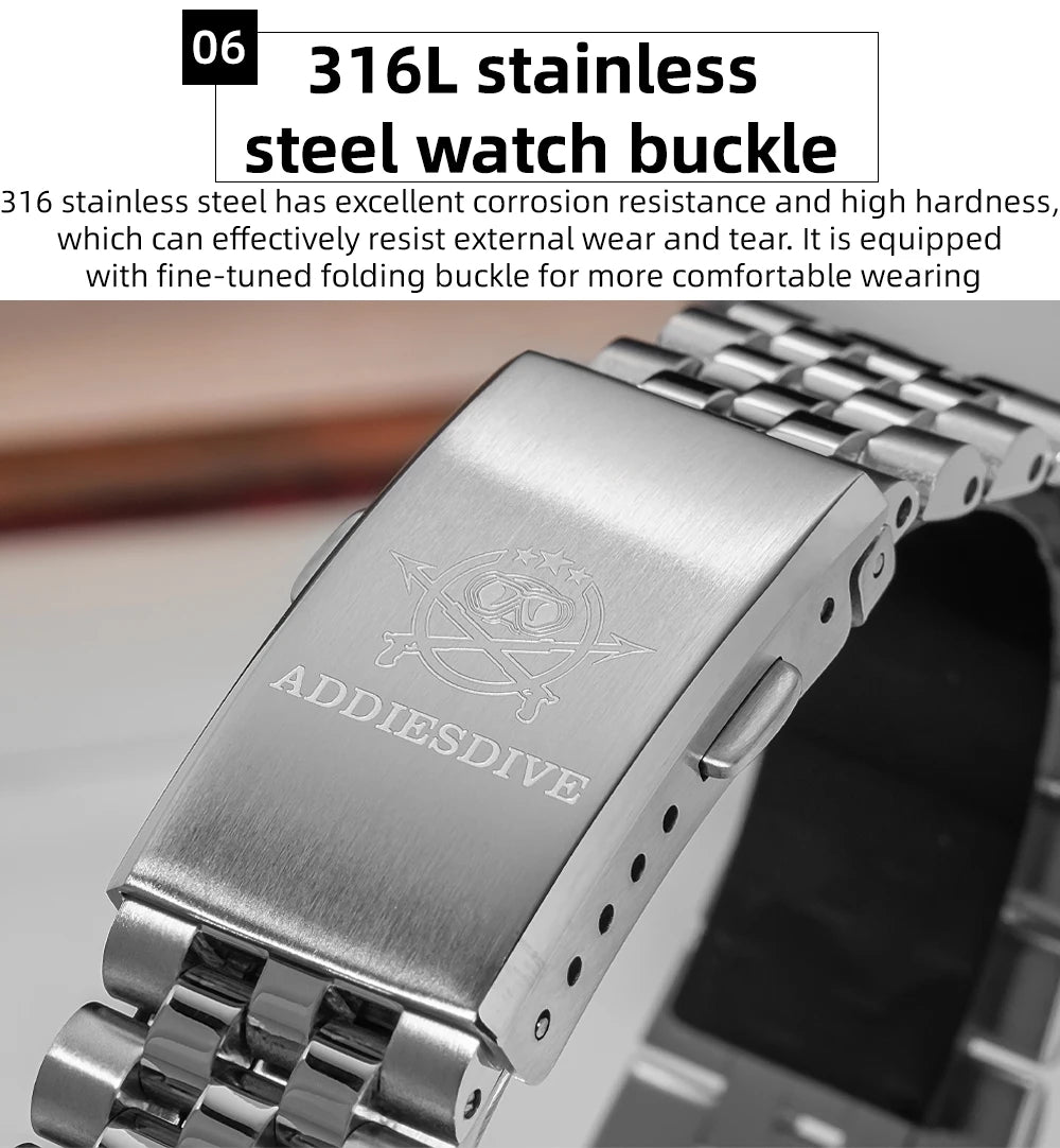 ADDIESDIVE AD2073 Men's Business Watch Sapphire Glass Stainless Steel Quartz Wristwatches Gradient Red Dial Watches Reloj Hombre - Sun Studio