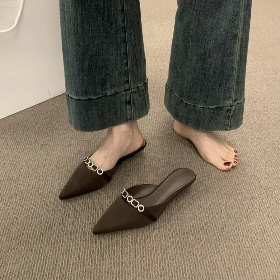 Sandalias De Mujer Verano 2025 Luxury Women's Sandals in Summer Design Pointed Low Heel Sexy Women's  Outdoor Muller Shoes. - Sun Studio
