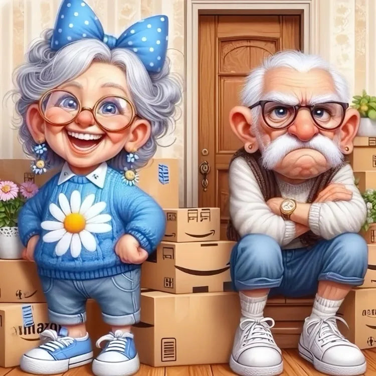 Fairy Dust AB Cartoon Grandpa and Grandma 5D DIY Diamond Painting Cross Stitch Art Mosaic Full Embroidery Home Decor Kids Gift